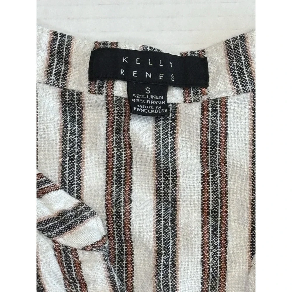 Kelly Renee Linen Blend Striped Romper Womens Small Sleeveless Tie Nautical - Picture 4 of 8